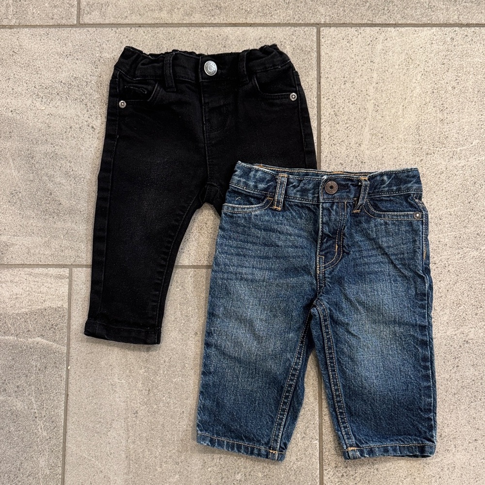 B’gosh Baby Black and Blue Jeans, Sz 3-6 Mnths